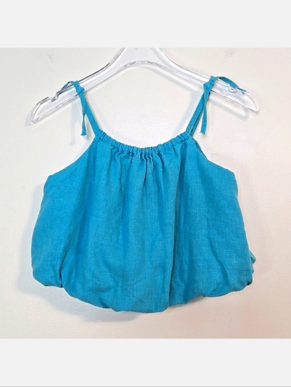 Zara Girls 100% Linen/Cotton Teal Cropped Bubble Tank, Size 6 ~ EUC